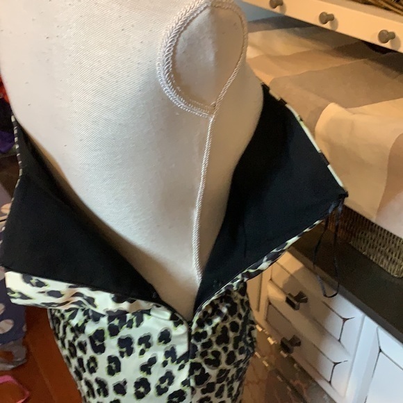 Alphorria Leopard Print Black/Tan Strapless‎ Mini Side Pleated Dress Size P/4 - Picture 7 of 12